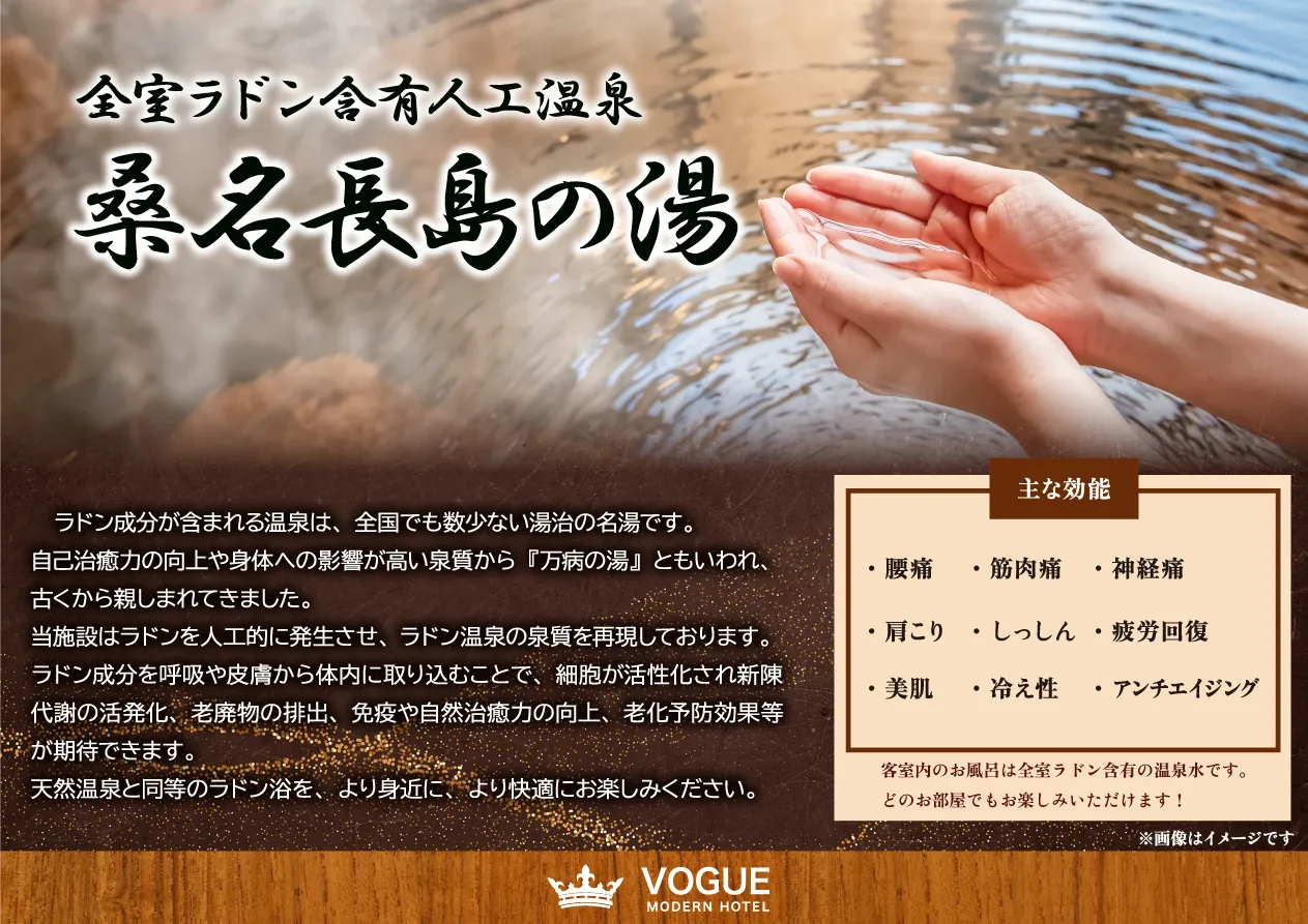 全室ラドン含有人工温桑名長島の湯